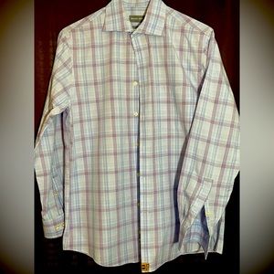 Michael Kors Regular Fit blue, maroon and white patterned dress shirt.